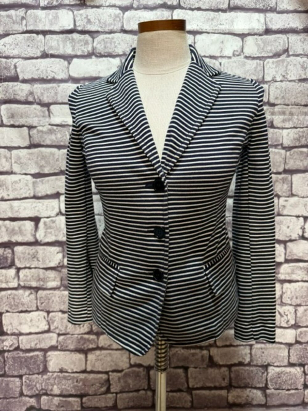 Talbots Navy & White Stripe Button Down Jacket Size P